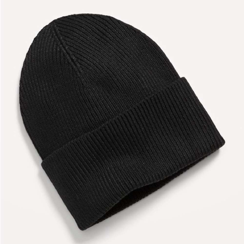 Old Navy boys Skate beanie Black Ribbed Knit hat rolled wide brim winter L/XL